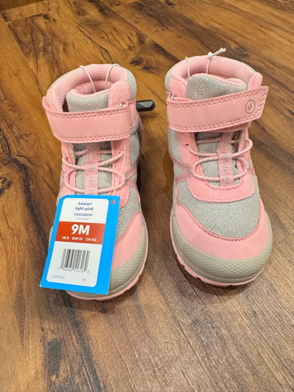 Stride Rite Light Pink and Gray Kids Sneakers with Hook-and-Loop Strap